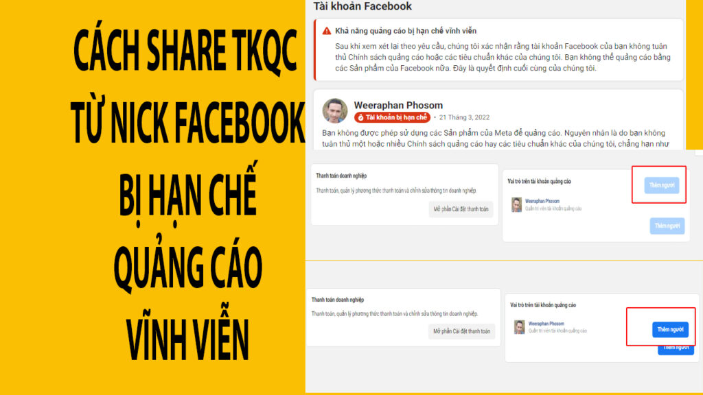 Hướng dẫn cách share tài khoản quảng cáo từ nick Facebook bị hạn chế quảng cáo vĩnh viễn